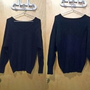 Black Oversized Wool V-Neck Sweater